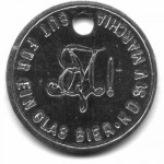 Biermarke Biermarke mit Zirkel und Aufschrift "Gut für ein Glas Bier - KDStV Marchia"